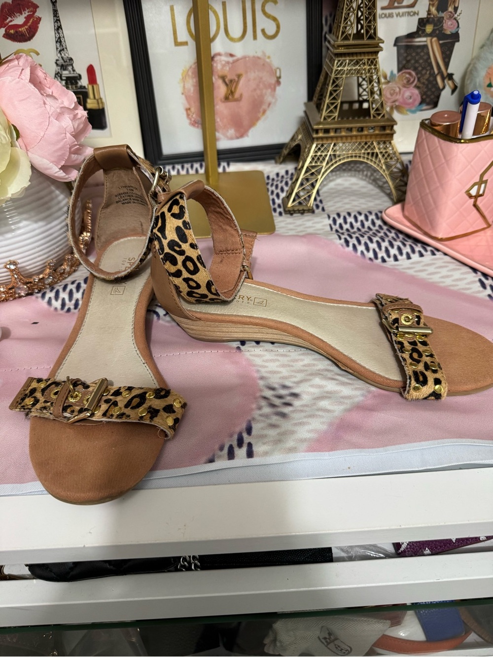 Sperry Leopard-Print Ankle-Strap Sandals in Brown and Black